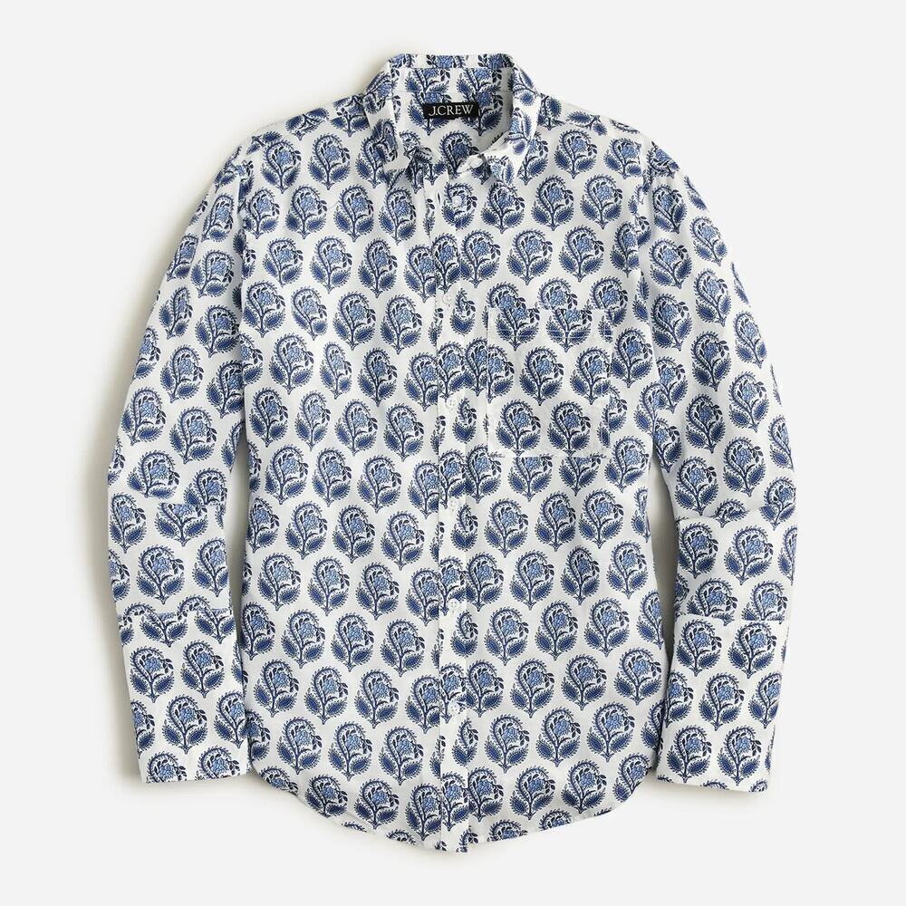 J. Crew Garcon Cotton Voile Button Up Shirt Boquet Block Print Blue/White Size 4